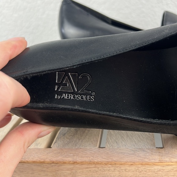 A2 By Aerosoles Leather Buckle Detail Slip On Loafer Black Size 7 Heel Height 2" - Picture 8 of 10